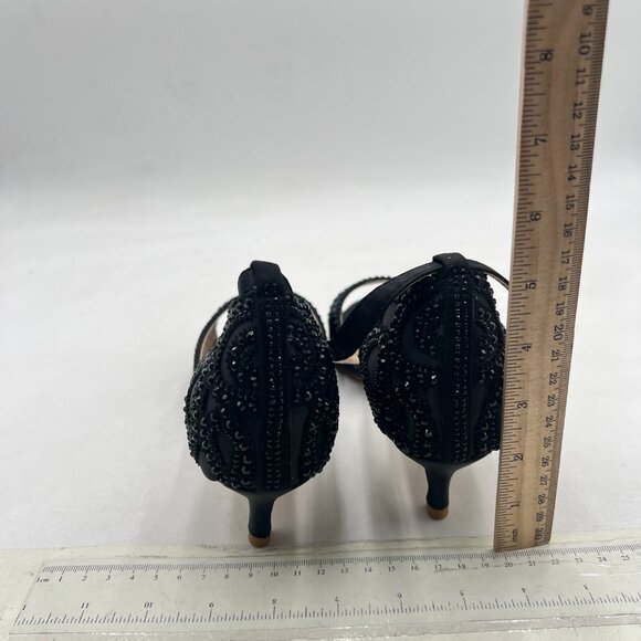 XYD Black Open Toe Rhinestones Ankle Strap Sandals Low Heel Bridal Evening Shoes - Picture 5 of 8